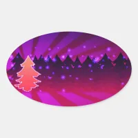 Christmas Trees Shades of Purple Oval Sticker