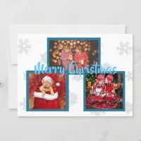 Blue and White Snowflakes Family Photos Christmas Invitation