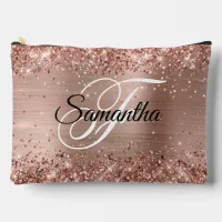 Glittery Rose Gold Foil Fancy Monogram Accessory Pouch