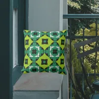 Stylish Lime Green Black & White Geometric Pattern Outdoor Pillow