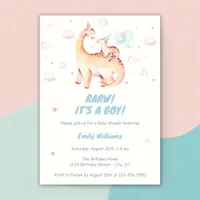 Watercolor Cute Boy Dinosaur Rawr Baby Shower Invitation