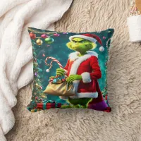 The Grinch steals gifts under the Christmas tree Throw Pillow