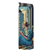 Woman Watching the Sunrise with her Cat Thermal Tumbler