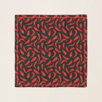 Chilli Peppers Black Red Spicy Food Patterned Scarf