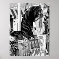 Black and White Merry-Go-Round Horse Poster