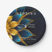 Elegant Sapphire and Gold Floral Wedding Paper Plates