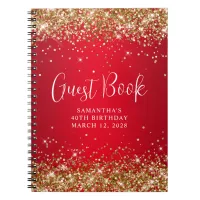 Gold Glitter Red Ombre 40th Birthday Guest Notebook