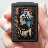 Eagle Carving With American Flag Zippo Lighter