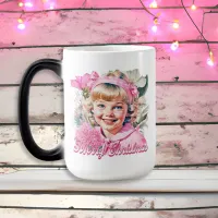 Vintage Pink Girl Floral Merry Christmas Magic Mug