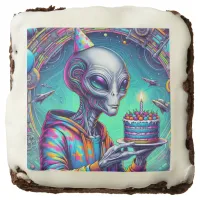 Alien holding Birthday Cake  Brownie