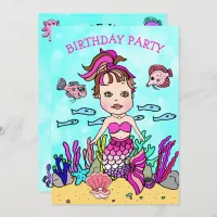 Pink Mermaid Under the Sea Birthday Party Invitation