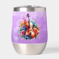 Watercolor Cello and Flowers Personalized Thermal Wine Tumbler