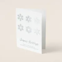 Modern Silver Snowflakes Business Holiday Foil Card