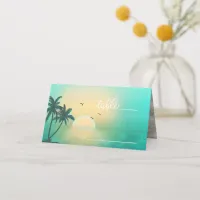 Tropical Isle Sunrise Wedding Table Teal ID581 Place Card