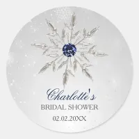 silver navy blue snowflakes bridal shower stickers