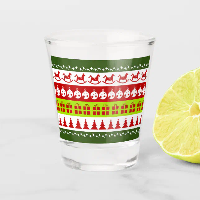 Red Green Ugly Christmas Sweater Festive Clipart Shot Glass