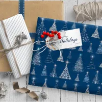 Sparkling Christmas Trees Pattern Blue ID844 Wrapping Paper