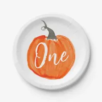 Cute watercolor pumpkin first birthday paper plates