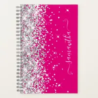 Silver Glitter Hot Pink Modern Girly Signature Notebook