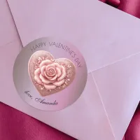 Romantic Elegant Heart Rose Metallic Valentine's  Classic Round Sticker