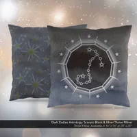 Dark Zodiac Astrology: Scorpio Black & Silver Throw Pillow