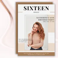 Trendy Magazine Cover Photo Sweet 16 Birthday  Invitation