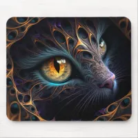 Fractal Cat Face in Black and Vibrant Colors Mouse Pad