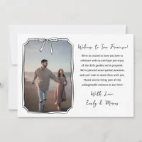 Elegant Bow Wedding Welcome Bag Card with Photo