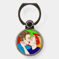 Retro Pop Art Couple Kissing Phone Ring Stand