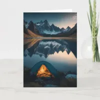 Tent, Mountains and Lake Camping Themed Art Card