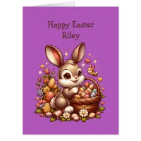 Jumbo-Sized Vintage Easter Bunny, Basket and Eggs Card