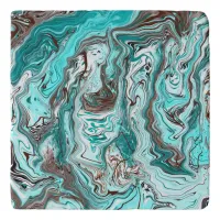 Teal and Black Marble Fluid Art Trivet