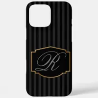 Elegant, Sophisticated Striped Monogram iPhone 16 Pro Max Case