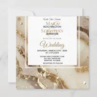 *~*GOLD IVORY GOLD Agate RSVP AR66 QR Wedding Invitation