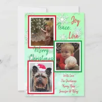 Green and Red Snowflakes Family Photos Christmas Invitation