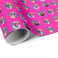 80s Retro Cool Cats with Sunglasses Pink Wrapping Paper