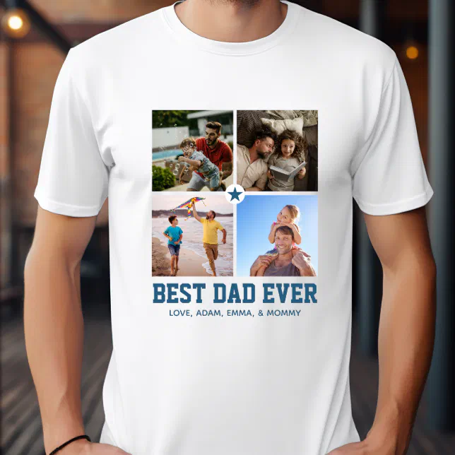 Father's Day | Best Dad Ever 4 Photo Collage White T-Shirt