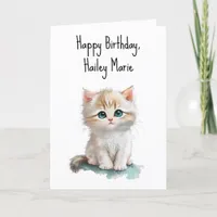 Happy Birthday Kitten with Blue Eyes Greeting Card