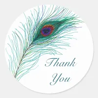 Thank You | Peacock Feathers  Classic Round Sticker