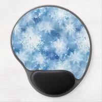 Blue with Snowflakes Watercolor Style Gel Mouse Pad