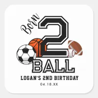 Born 2 Ball Sports Theme Boy’s 2nd Birthday Party Square Sticker