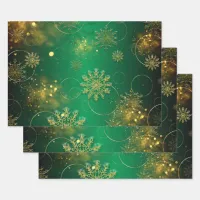 Green And Gold Christmas Winter Wonderland Wrapping Paper Sheets