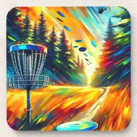 Abstract Disc Golf Art Beverage Coaster