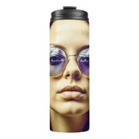 Cool Lady with Reflection in her Sunglasses Thermal Tumbler