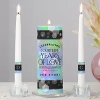 Elegant 14th Opal Wedding Anniversary Unity Candle Set