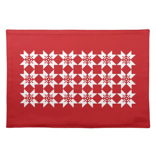 Christmas Nordic Knit Pattern White Snowflake Red Cloth Placemat