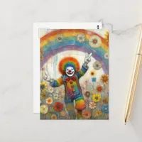 A Cute Clown in a Rainbow Meadow Postcard