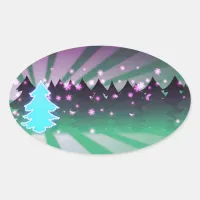 Christmas Trees Shades of Green Oval Sticker