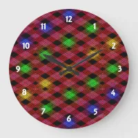 Gingham Check Multicolored Pattern Large Clock