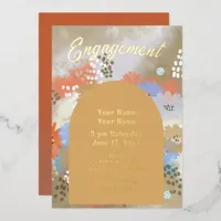 Modern Floral Engagement Foil Invitation